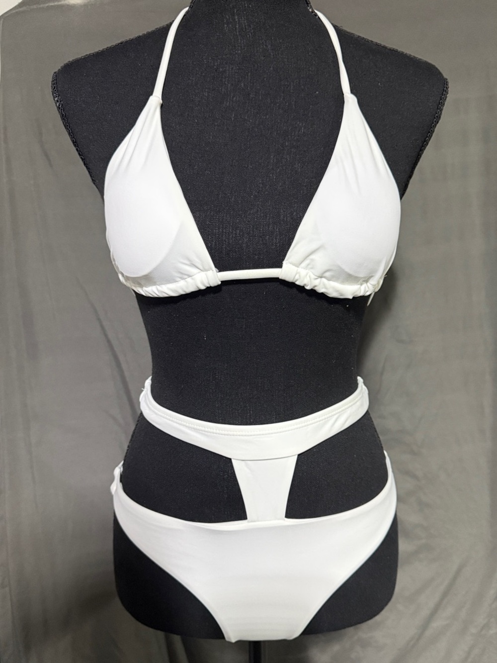 Women's White Triangle Halter Bikini with Cutout Waist